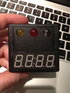 Front of case showing 3 warning lights and 4 digit display for error codes & water temp